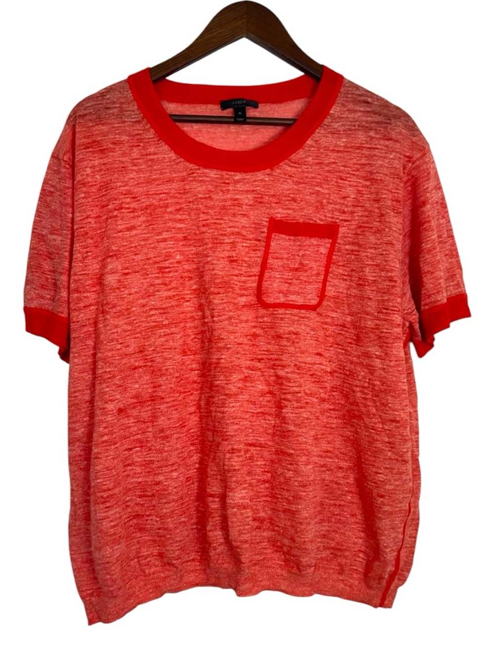 J Crew Red Linen Blend Crew Neck Short Sleeve T-shirt Large A5084